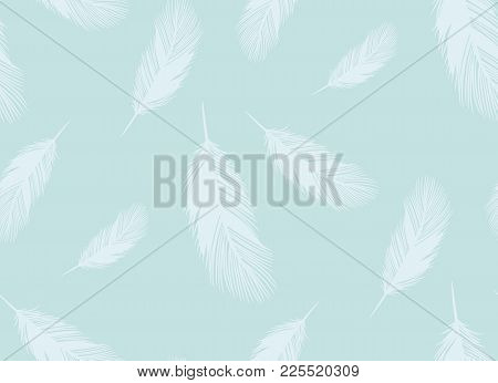 Seamless Blue Pattern From Outline Vector Of Feathers Of Fluffy Birds