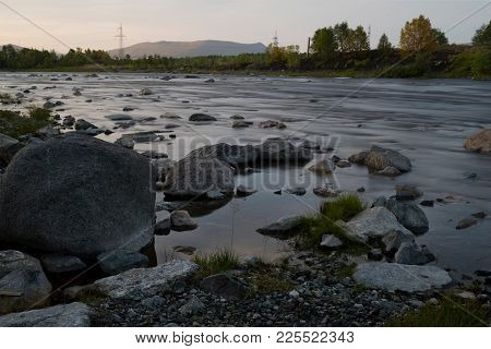 Sunset Or Sunrise On River. Long Exsposition