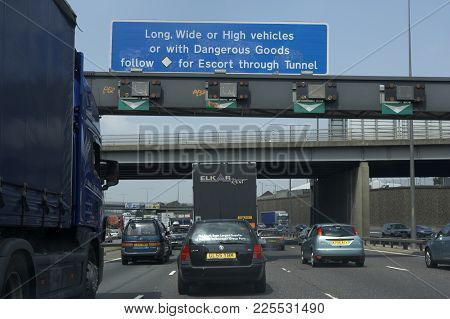 Stationary Traffic Queue Approaching Dartford Tunnel Crossing River Thames London England