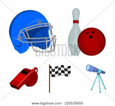 Bowl And Bowling Pin For Bowling, Protective Helmet For Playing Baseball, Checkbox, Referee, Whistle