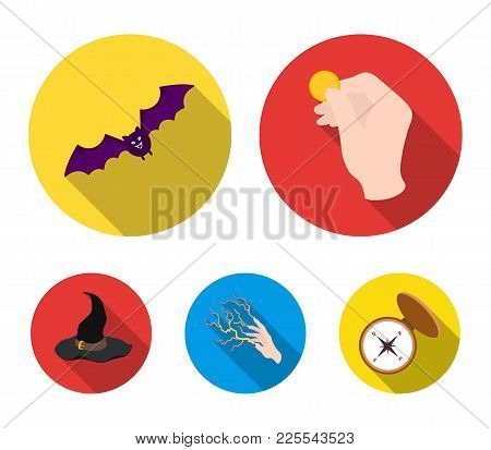 Focus With A Coin, A Bat, A Mage's Hat, A Lightning-fast Spell.black And White Magic Set Collection 