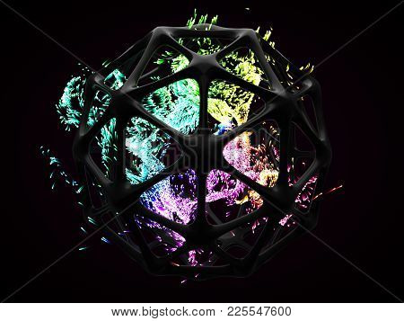 Concept Of Energy Particles Into Artifactial Black Cage. Suitable For Any Concept About, Technology,