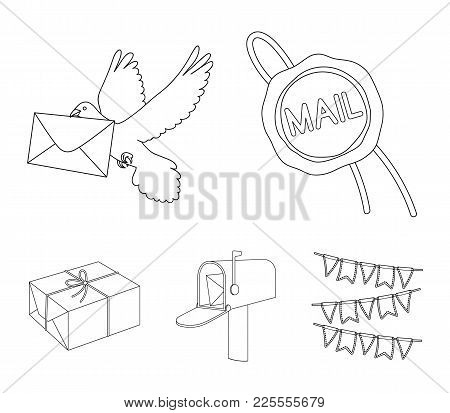 Wax Seal, Postal Pigeon With Envelope, Mail Box And Parcel.mail And Postman Set Collection Icons In 