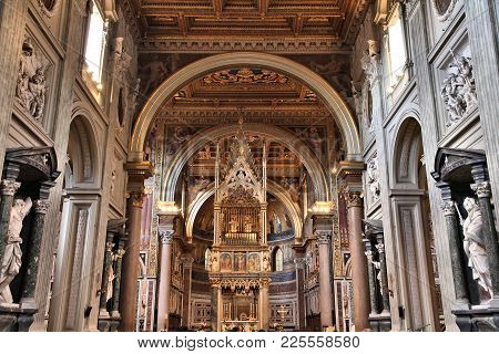 Rome, Italy - April 8, 2012: Interior View Of Lateran Basilica In Rome. Famous Baroque Landmark Was 