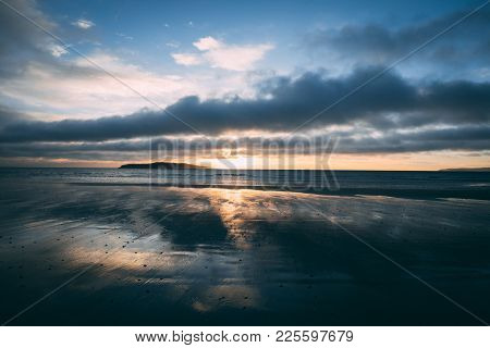 Bright Sunrise On Beach In Rush Ireland