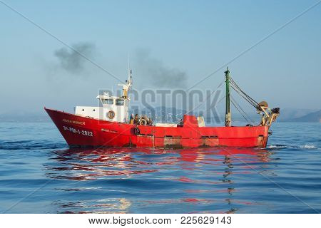 Palma, Mallorca, Spain On July 15, 2014: Fishing Ship Joven Mirmer At Sea On A Sunny Summer Morning 