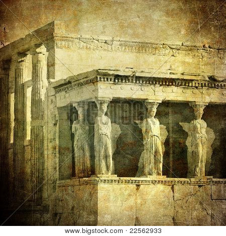 Immagine vintage di cariatidi, Acropoli, Atene, Grecia