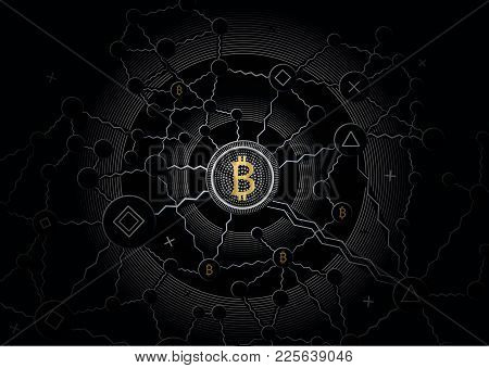 Bitcoin Security Business Background. Bitcoin Crypto Mining Data Visualization. Business Wallet Sche