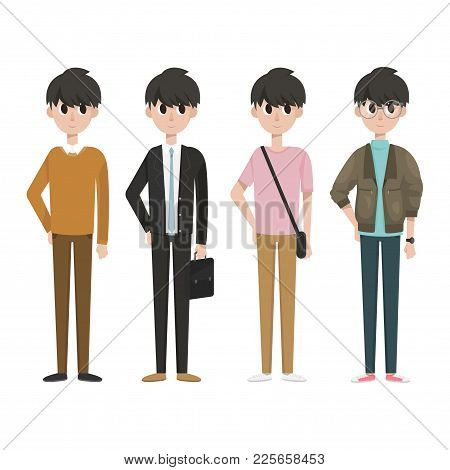 A Standing Man In Varity Clothes And Bags