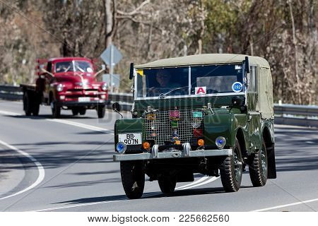 Adelaide, Australia - September 25, 2016: Vintage 1949 Landrover Series I 80 Utility Driving On Coun