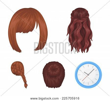 Kara, Red Braid And Other Types Of Hairstyles. Back Hairstyle Set Collection Icons In Cartoon Style 