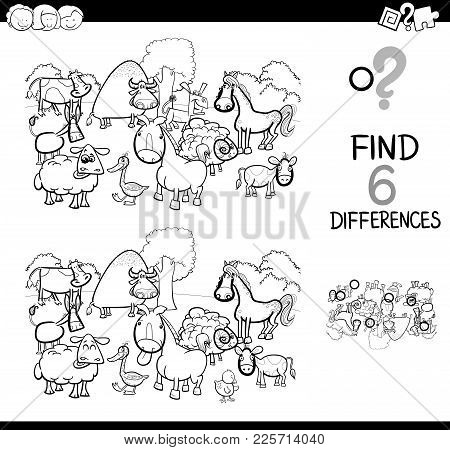 Differences Game With Farm Animals Coloring Book