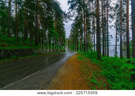 Road And Forest In The Punkaharju Ridge. Shouthern Savonia, Lakeland Region, Finland