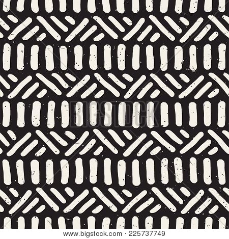 Seamless Geometric Doodle Pattern In Black And White. Adstract Hand Drawn Lines Retro Texture.