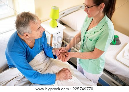 Comfort Alone Patient At Nursing Home, Neglected Old People