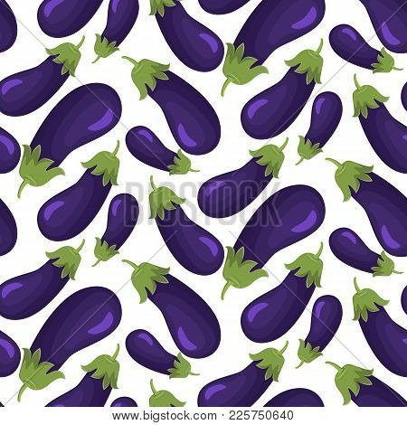 Seamless Watercolor Eggplant Pattern. Seamless Pattern On White Background. Stock Vector.