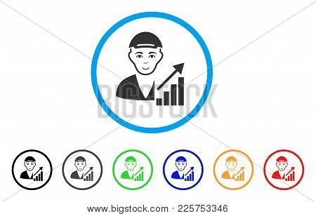 Stock Trader Rounded Icon. Style Is A Flat Stock Trader Gray Symbol Inside Light Blue Circle With Bl