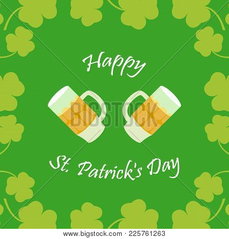 Vector Illustration Of Two Yellow Beer Glasses On Green Background