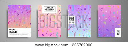 Placard Templates Set With Abstract Geometric Elements. Memphis Style Cards. Collection Of Templates