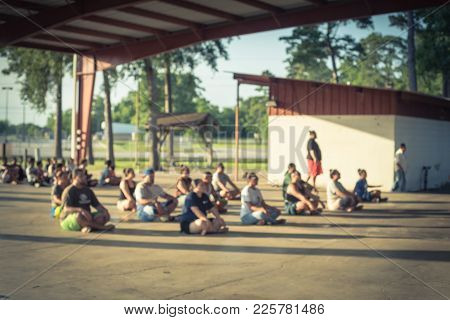 Blurred People Performing Traditional Samoan Dances At Public Park In America