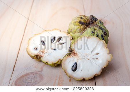 Sugar Apple (annona Squamosa L.) On Wooden Board, Fruits Of Thailand.