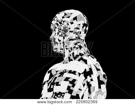 Abstract Model Of A Muscular Robot. Plexus Style. Points, Lines And Polygons Connected To The Networ