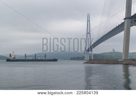 The Russky Bridge Russian Bridge. Eastern Bosphorus. Bridge To The Russian Russky Island. Merchant S