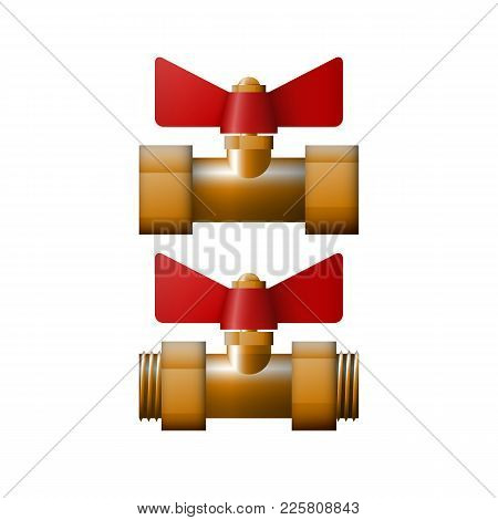 Brass Cut Off Valve, Vector Illustration. The Equipment For Coolant.