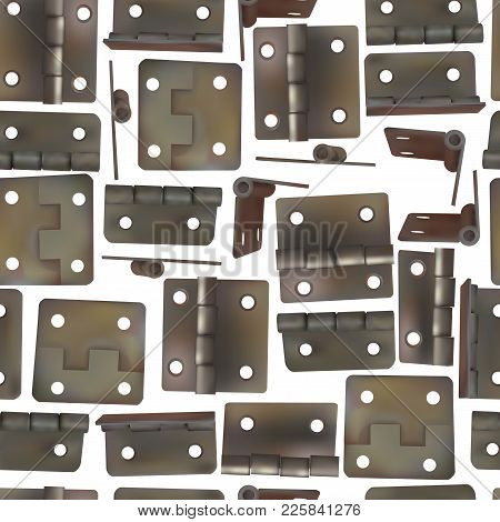 Hinge For Doors Vector Illustration. Seamless Pattern Background Of Brass, Golden Or Bronze Industri
