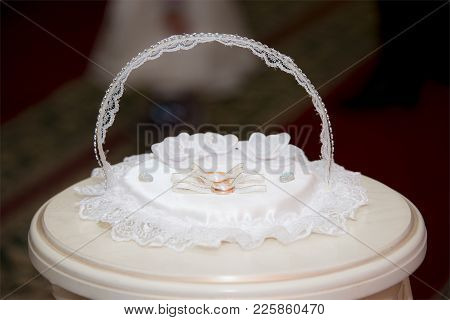 Wedding Ring. On The Stand In A Box In The Form Of A Heart