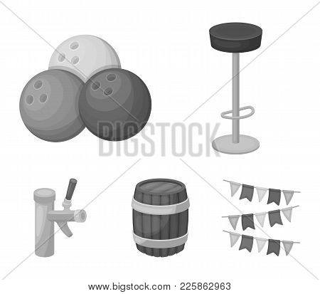 Restaurant, Cafe, Chair, Bowling Ball .pub Set Collection Icons In Monochrome Style Vector Symbol St