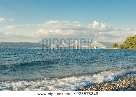 View On The Rion-antirion Bridge Near Patras, Greece