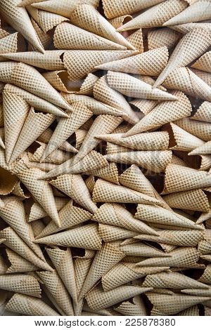 Many Ice Cream Waffle Cones Background Texture