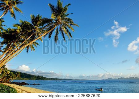 Sandy Beach In Lavena Village On Taveuni Island, Fiji. Taveuni Is The Third Largest Island In Fiji.