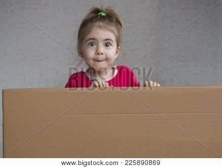 Portrait Of Emotional Little Girl. Happy Blonde Child. Grimacing Child. Swearing, Screaming Little G