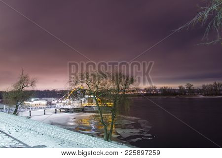 The Ship Is Encased In Ice On The Bank Of The River With A Long Exposure