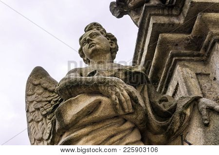 Stone Statue Of Man Nearby Gothic Churches Of St. Barbara's Church In Kutna Hora In Central Europe, 