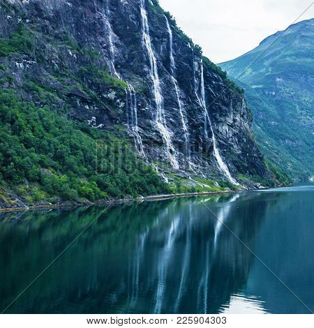 Waterfolls - Seven Sisters And Bridegroom - In Geiranger Fjord.