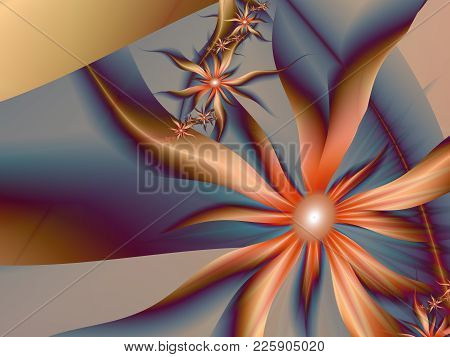 Fractal Image, Beautiful Template For Inserting Text,  In Color  Orange And Grey.                 
B
