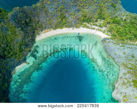 Aerial View From A Drone Of Beautiful Horseshoe Island On Sunny Day In Myanmar