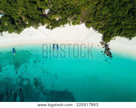 Aerial View From A Drone Of Beautiful Nyaung Oo Phee Island On Sunny Day In Myanmar