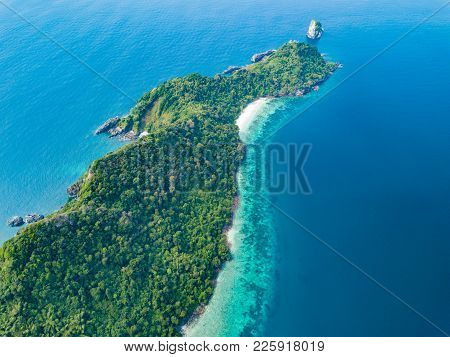 Aerial View From A Drone Of Beautiful Nyaung Oo Phee Island On Sunny Day In Myanmar