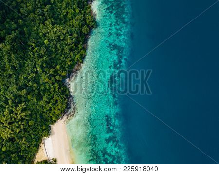 Aerial View From A Drone Of Beautiful Nyaung Oo Phee Island On Sunny Day In Myanmar