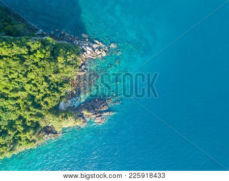Aerial View From A Drone Of Beautiful Nyaung Oo Phee Island On Sunny Day In Myanmar
