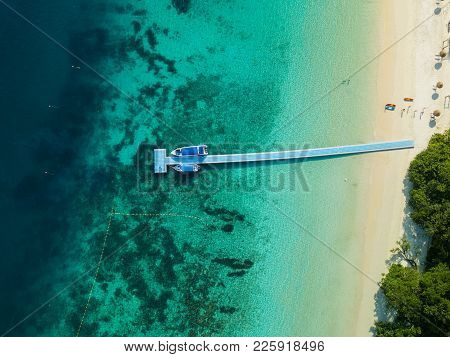 Aerial View From A Drone Of Beautiful Nyaung Oo Phee Island On Sunny Day In Myanmar