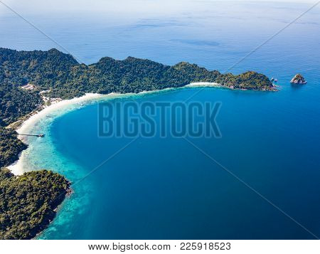 Aerial View From A Drone Of Beautiful Nyaung Oo Phee Island On Sunny Day In Myanmar