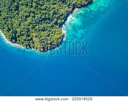 Aerial View From A Drone Of Beautiful Nyaung Oo Phee Island On Sunny Day In Myanmar
