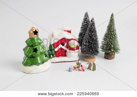 With A Doll In A Christmas Nativity Scene