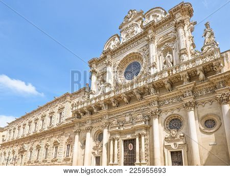 Lecce, Italy,  The Full Of Sculpture Facade Of The Santa Croce Basilica