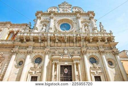 Lecce, Italy,  The Full Of Sculpture Facade Of The Santa Croce Basilica